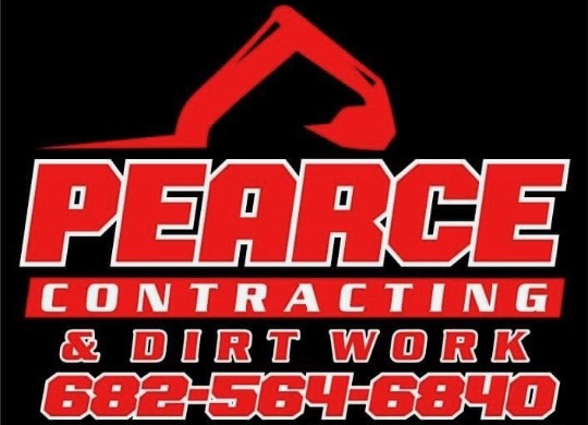 Pearce Contracting & Dirt Work logo featuring red excavator graphic